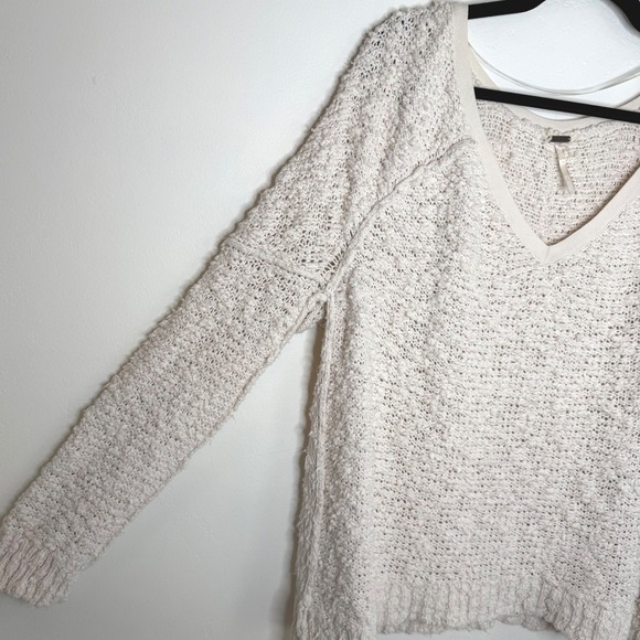 Free People Songbird Chunky Textured Oversized Pullover Sweater Med Cream Cozy - Picture 5 of 13